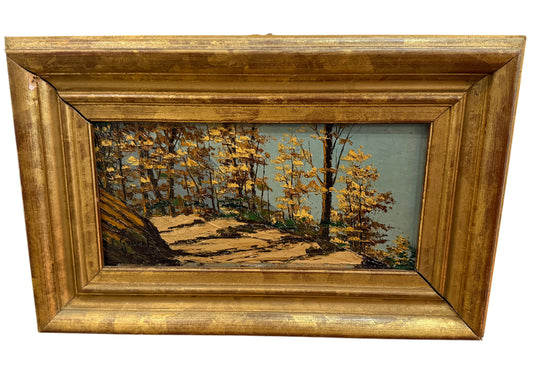 Chemin forestier en automne – Huile sur panneau signée P.Gobert