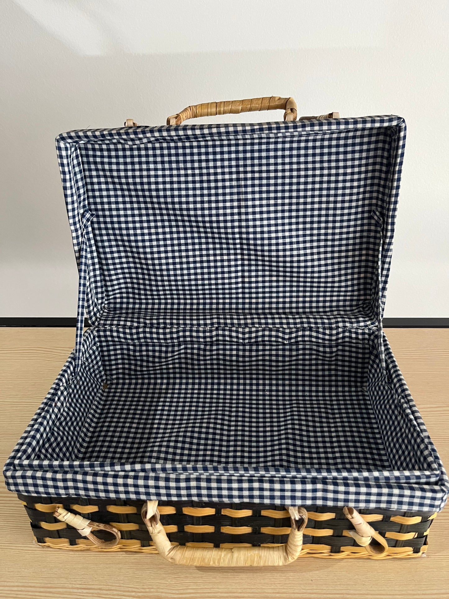Valise pique nique Bambou et doublure Vichy bleu