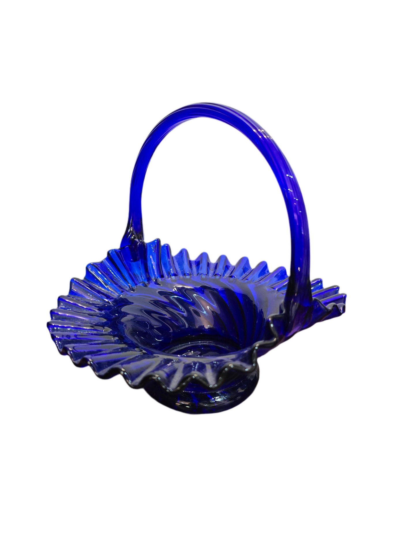 Panier en verre bleu cobalt soufflé à la main