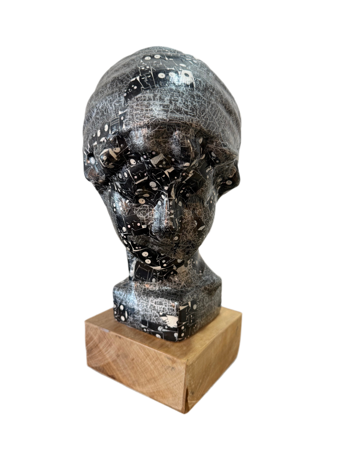 Buste en céramique, graphique motif chat noir papier coller