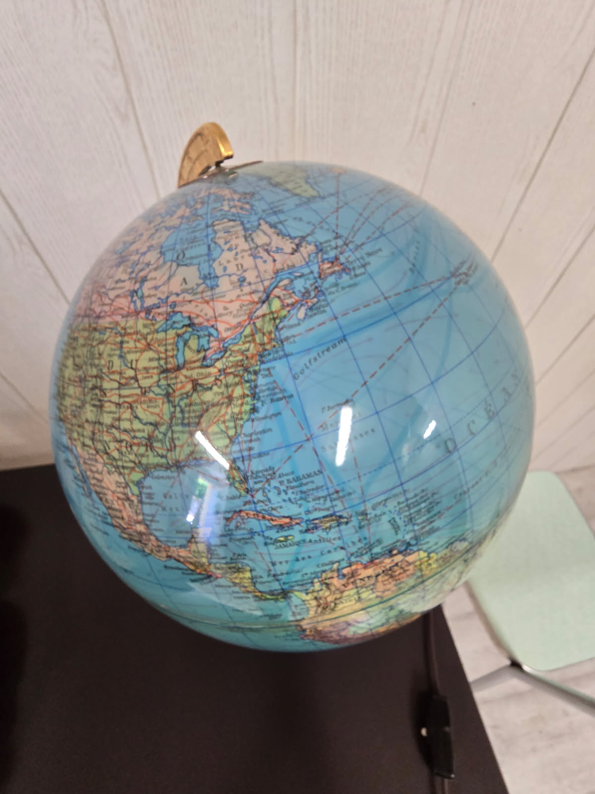 Globe terrestre lumineux Duplex des années 70 / Socle bois et méridien doré - Columbus Verlag – Allemagne