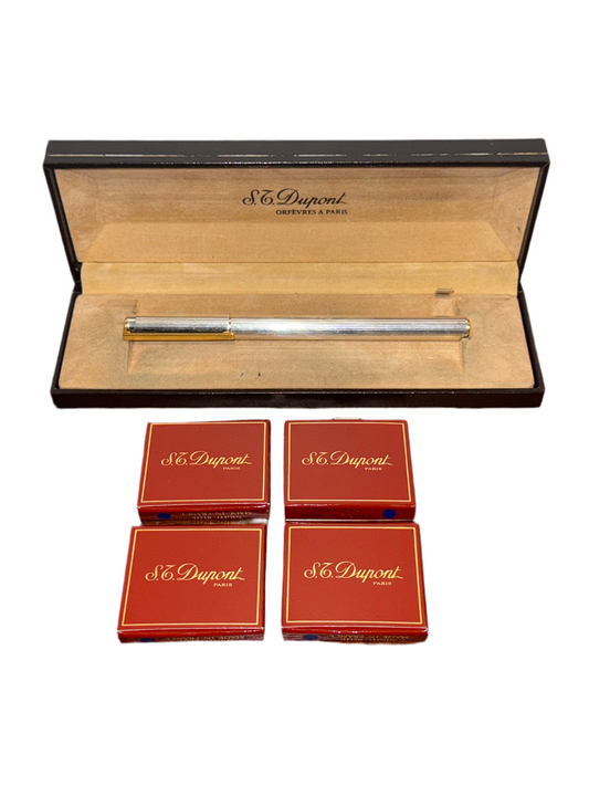 Stylo-plume S.T. Dupont en argent massif et plume or 18 carats 750
