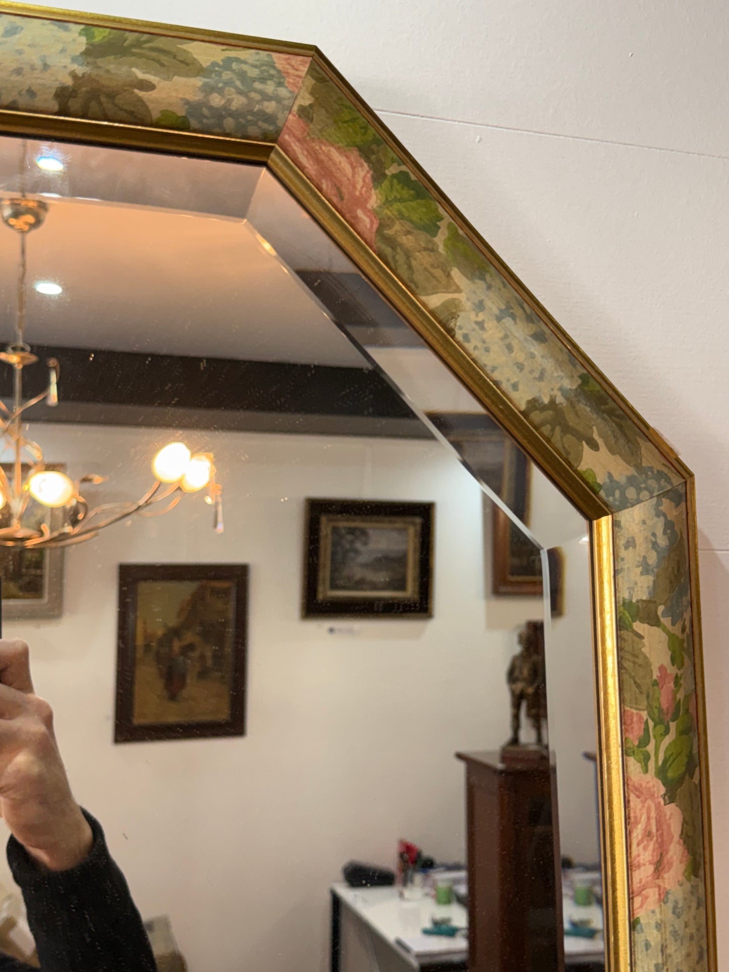 Miroir octogonal vintage à encadrement floral doré – 1989