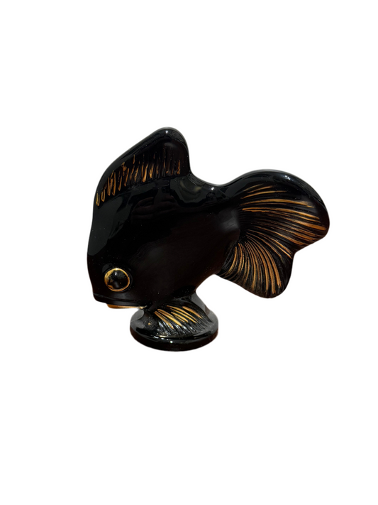 Figurine poisson en céramique noire et dorée - Style vintage