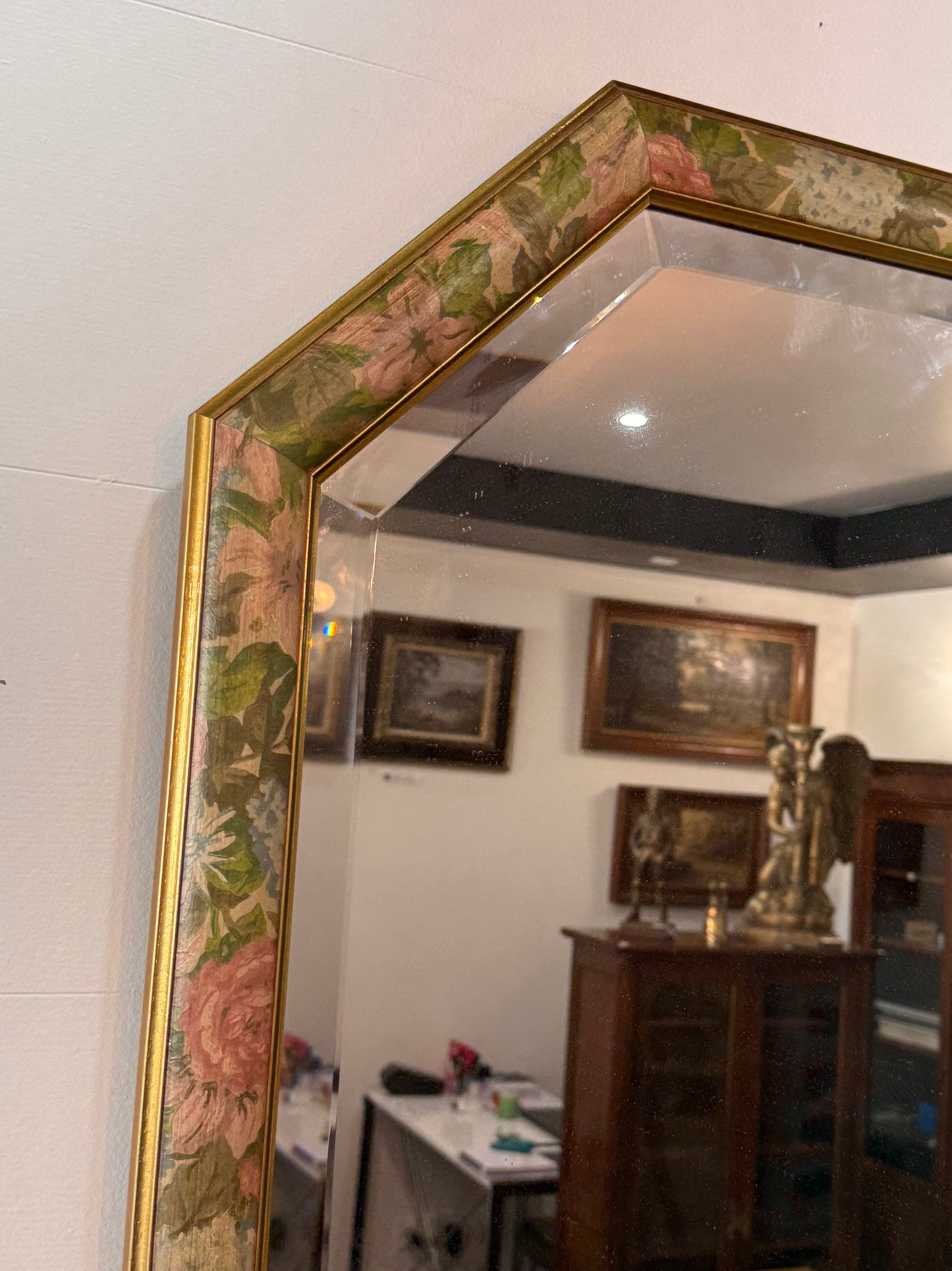 Miroir octogonal vintage à encadrement floral doré – 1989