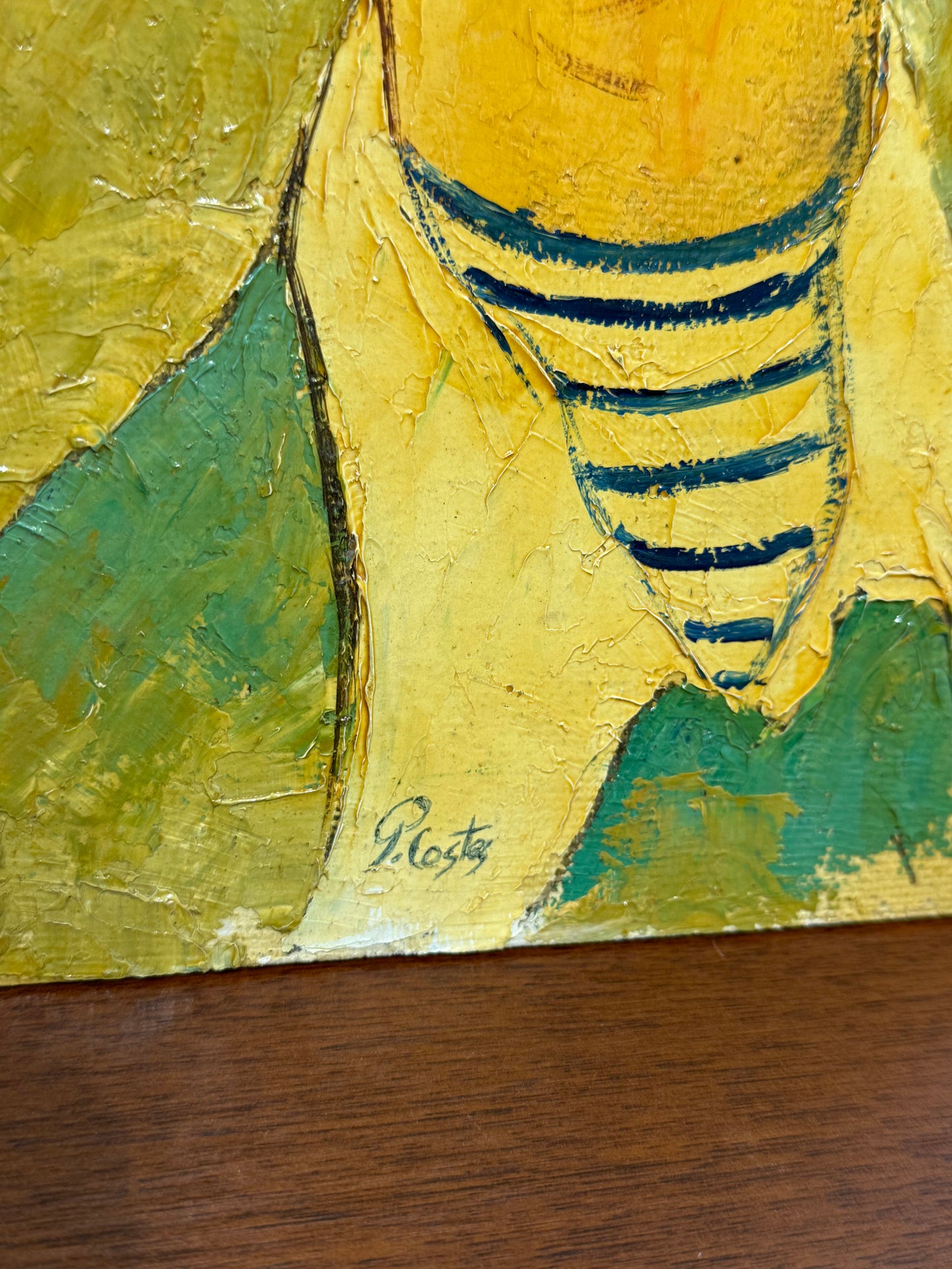 Peinture à l’huile sur panneau – Clown souriant signé P. Costa