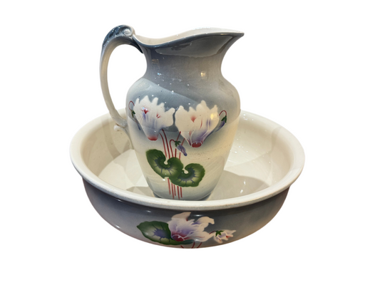 Ensemble de toilette Villeroy & Boch - Pichet et Bassine en Faïence Peinte à la Main