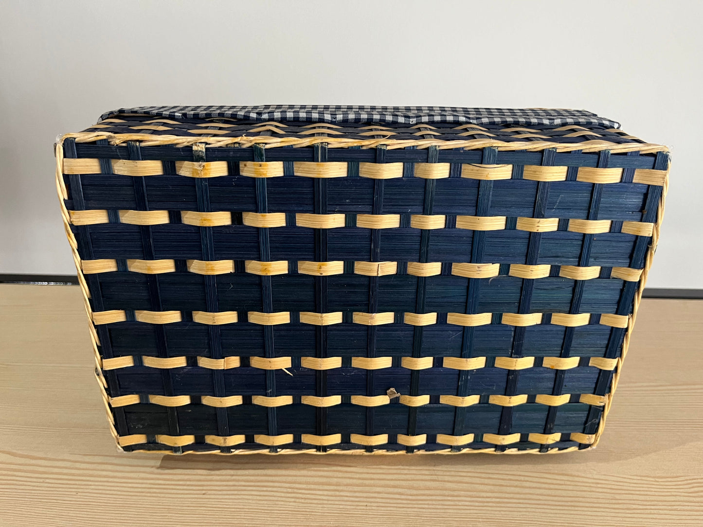 Valise pique nique Bambou et doublure Vichy bleu