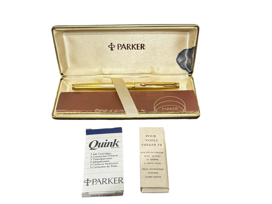 Stylo Plume Parker 75 Plaqué Or - Plume 18 carats 750 - Années 1970