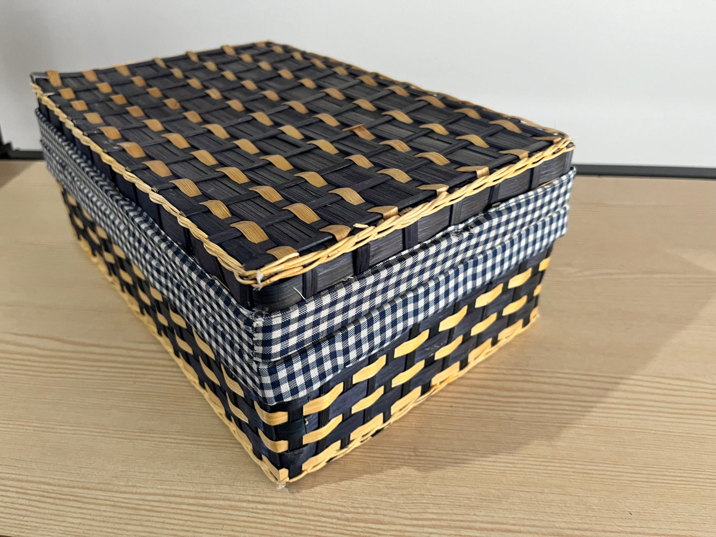 Valise pique nique Bambou et doublure Vichy bleu