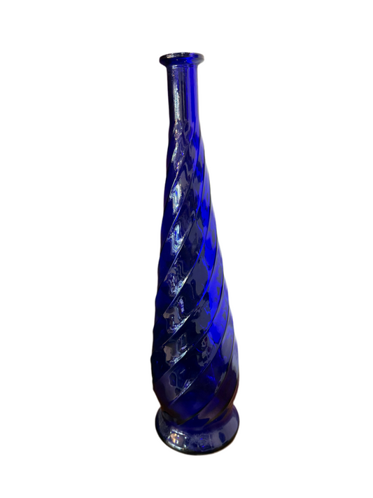 Grand vase torsadé en verre bleu cobalt – 60/70’s H50 cm