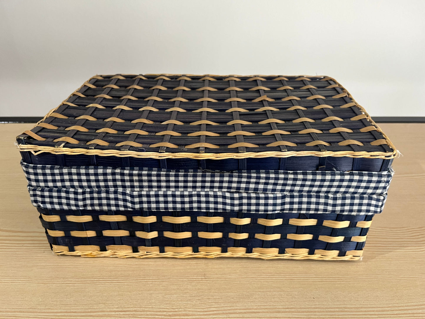 Valise pique nique Bambou et doublure Vichy bleu
