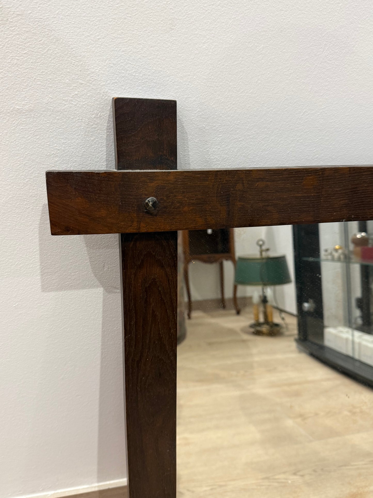 Miroir vintage rectangulaire à cadre croisé en bois foncé - 70’s