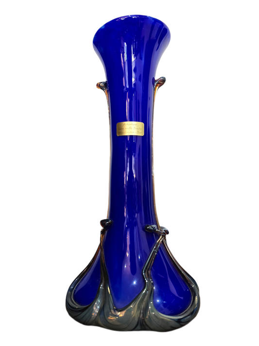 Vase en verre soufflé bleu cobalt – Silice Création Biot – 39 cm