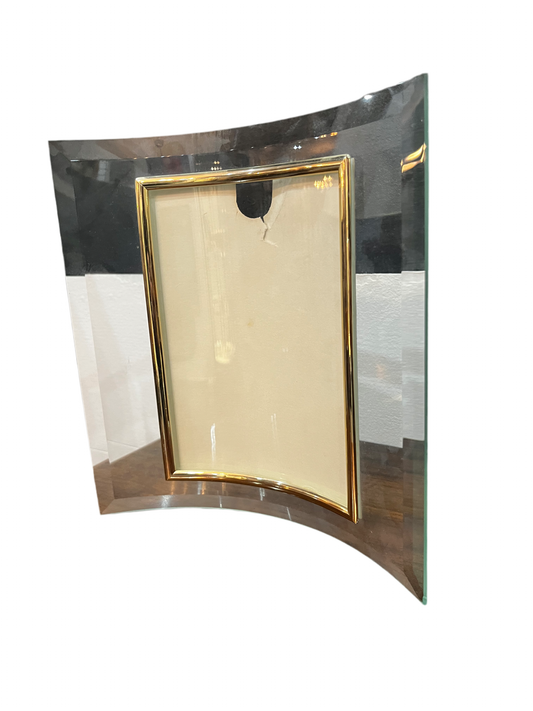 Cadre photo mid century en verre arrondi et contour dorée