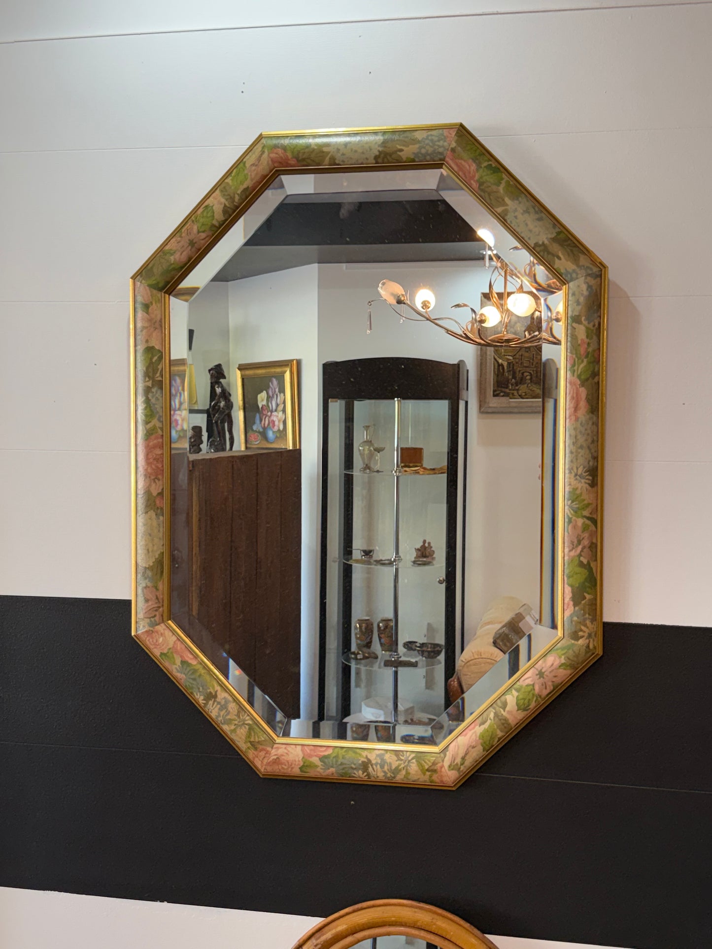Miroir octogonal vintage à encadrement floral doré – 1989