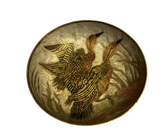 Vide poche vintage émaillé en laiton - 2 oies