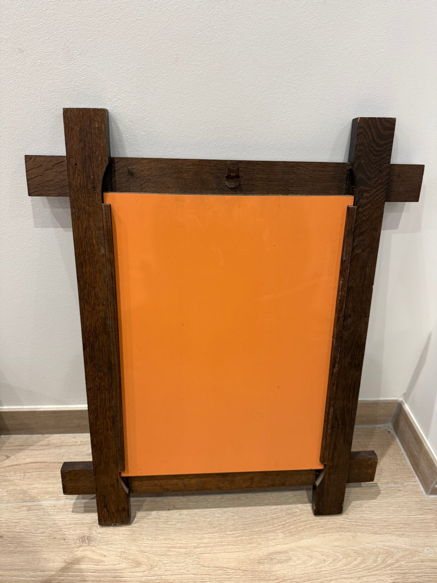 Miroir vintage rectangulaire à cadre croisé en bois foncé - 70’s