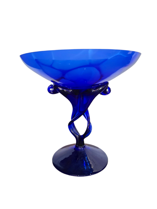 Coupe sculpturale en verre soufflé bleu cobalt – design torsadé