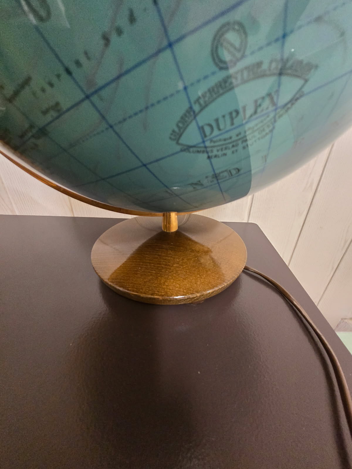 Globe terrestre lumineux Duplex des années 70 / Socle bois et méridien doré - Columbus Verlag – Allemagne