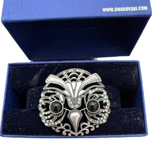 Vintage Broche en argent Swarovski - Onyx et cristaux de Swarovski + paire de clips swarovski vintage