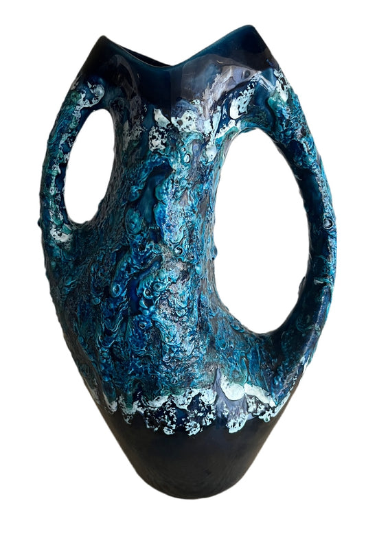 Vase Vallauris vintage bleu nuit