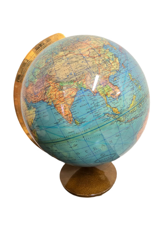 Globe terrestre lumineux Duplex des années 70 / Socle bois et méridien doré - Columbus Verlag – Allemagne