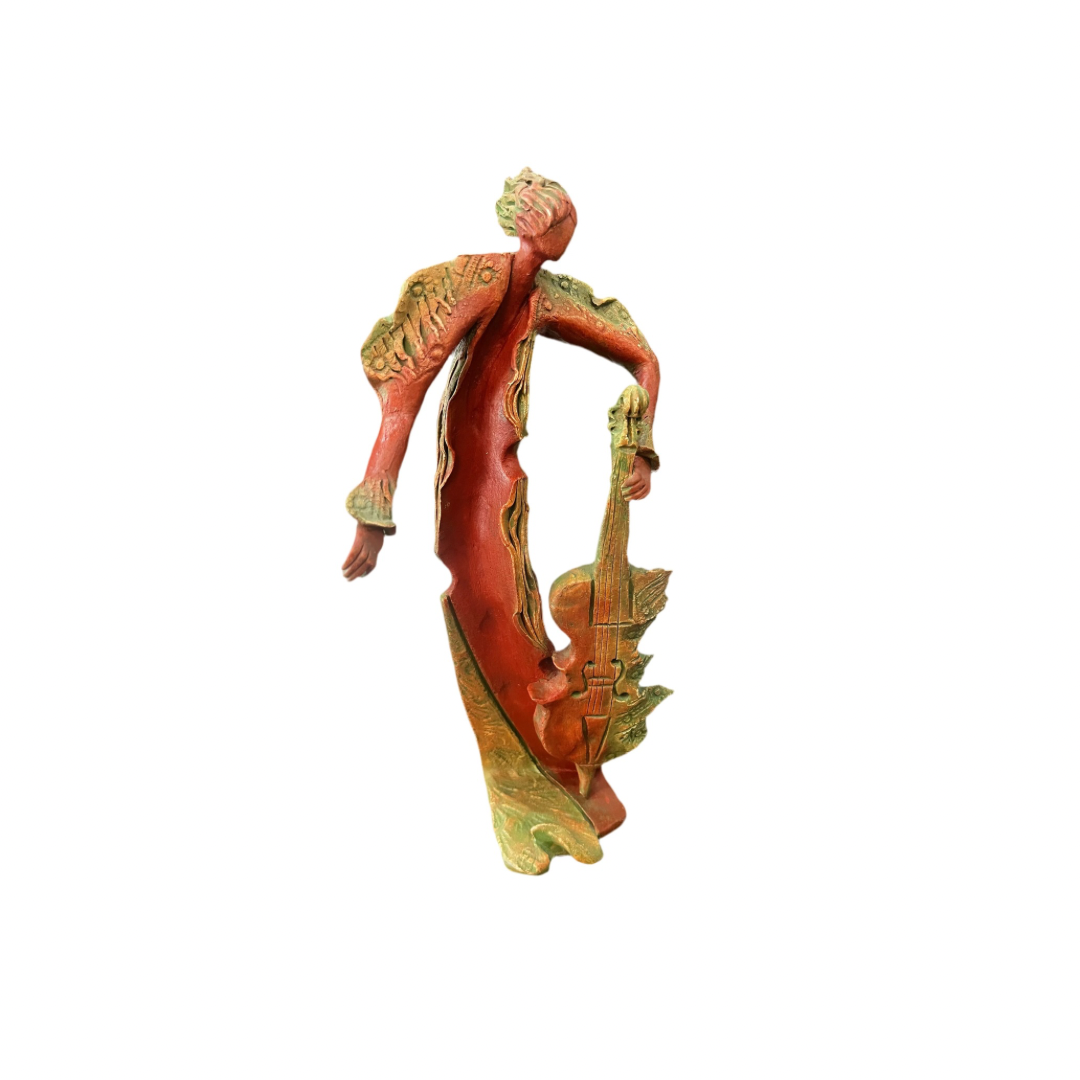Statuette violoniste en terre cuite signé