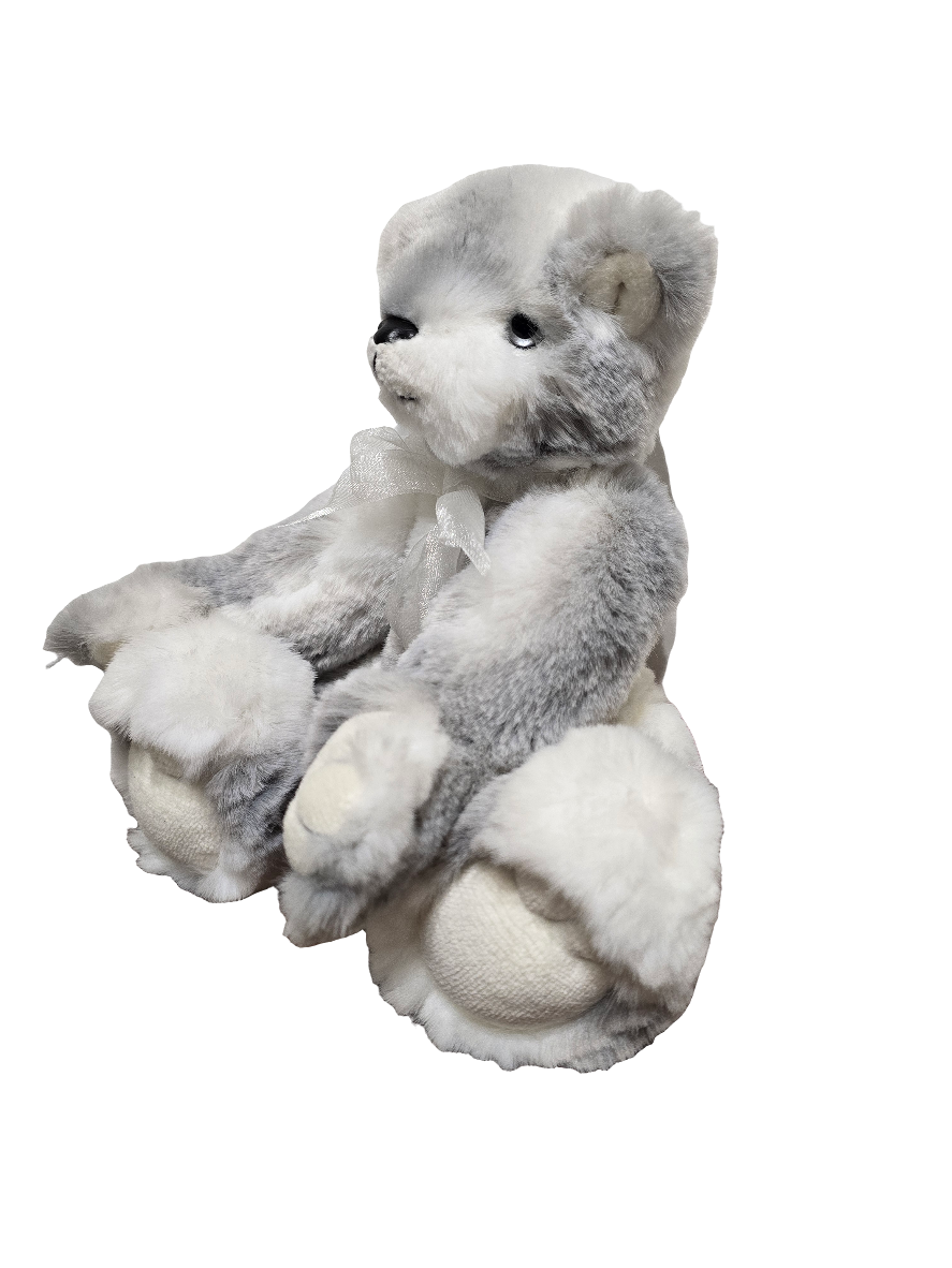 Ours Articulé fourure gris/blanc