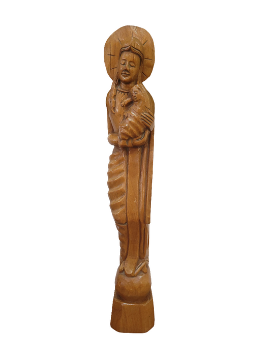 Sculpture religieuse en bois sculpté – Vierge à l’Enfant