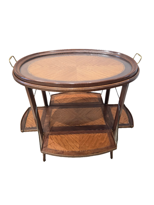 Table à thé pliante en bois marqueter plateau amovible