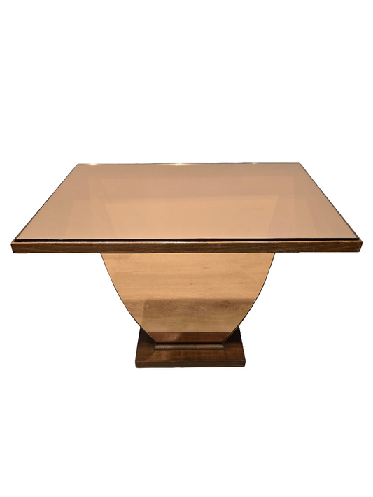 Table basse Art déco en bois et miroir coraille – circa 1940