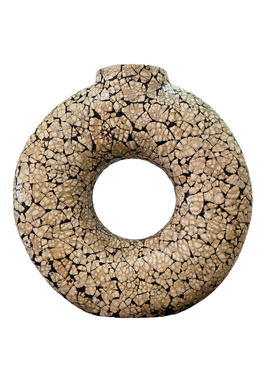 Vase circulaire en céramique à glaçure craquelé vintage