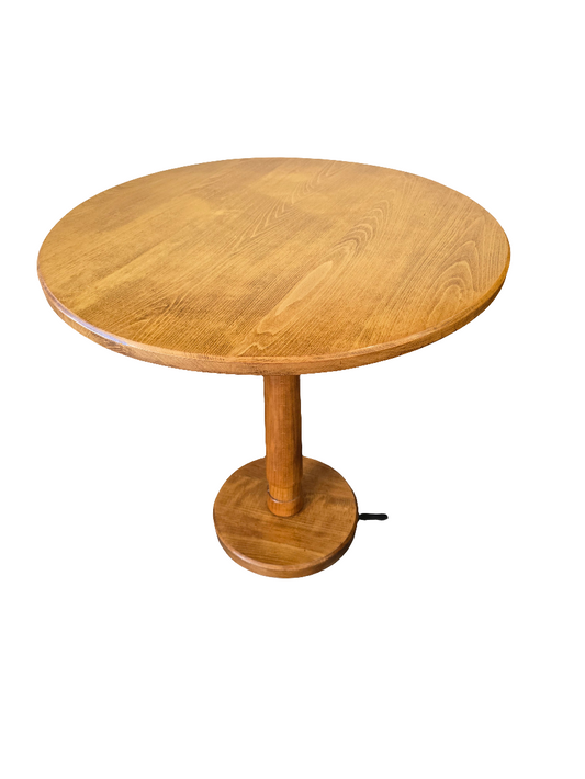 Guéridon vintage rond en bois et métal – H. 75 cm, Ø 72 cm