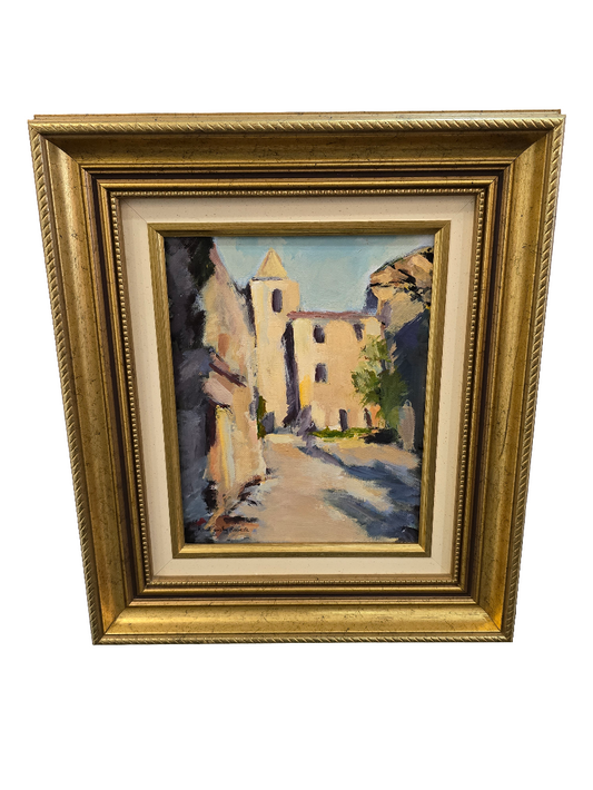 Petit tableau « Allée de village » signé