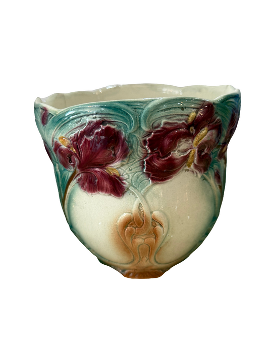 Cache-pot en barbotine Art Nouveau – Décor floral en relief