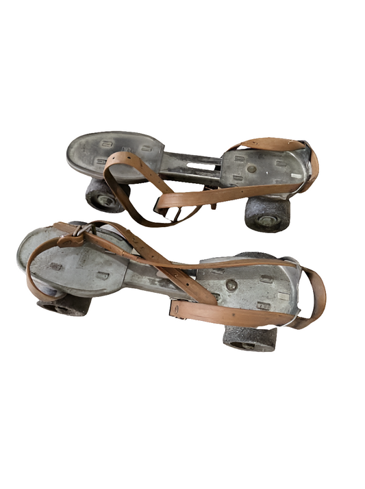 Paire de patins à roulettes vintage Speedy Junior en métal et cuir – Années 50