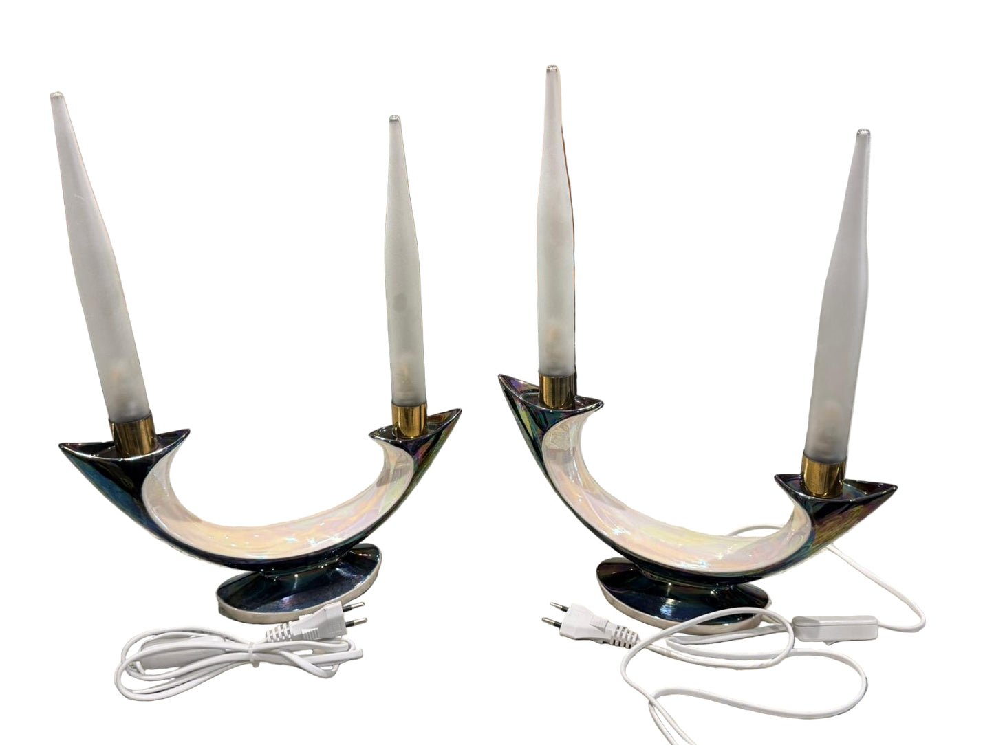 Paire de bougeoirs électriques Verceram – Design Space Age- céramique irisé