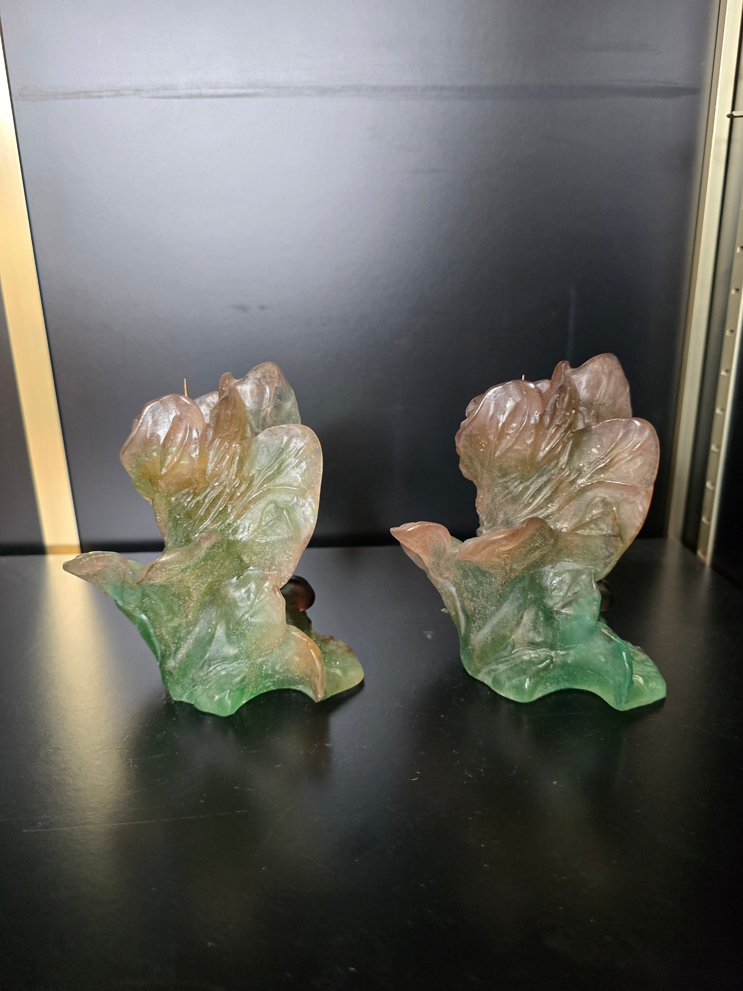 DAUM- paire de Bougeoir "Nature" 1988 pâte de verre