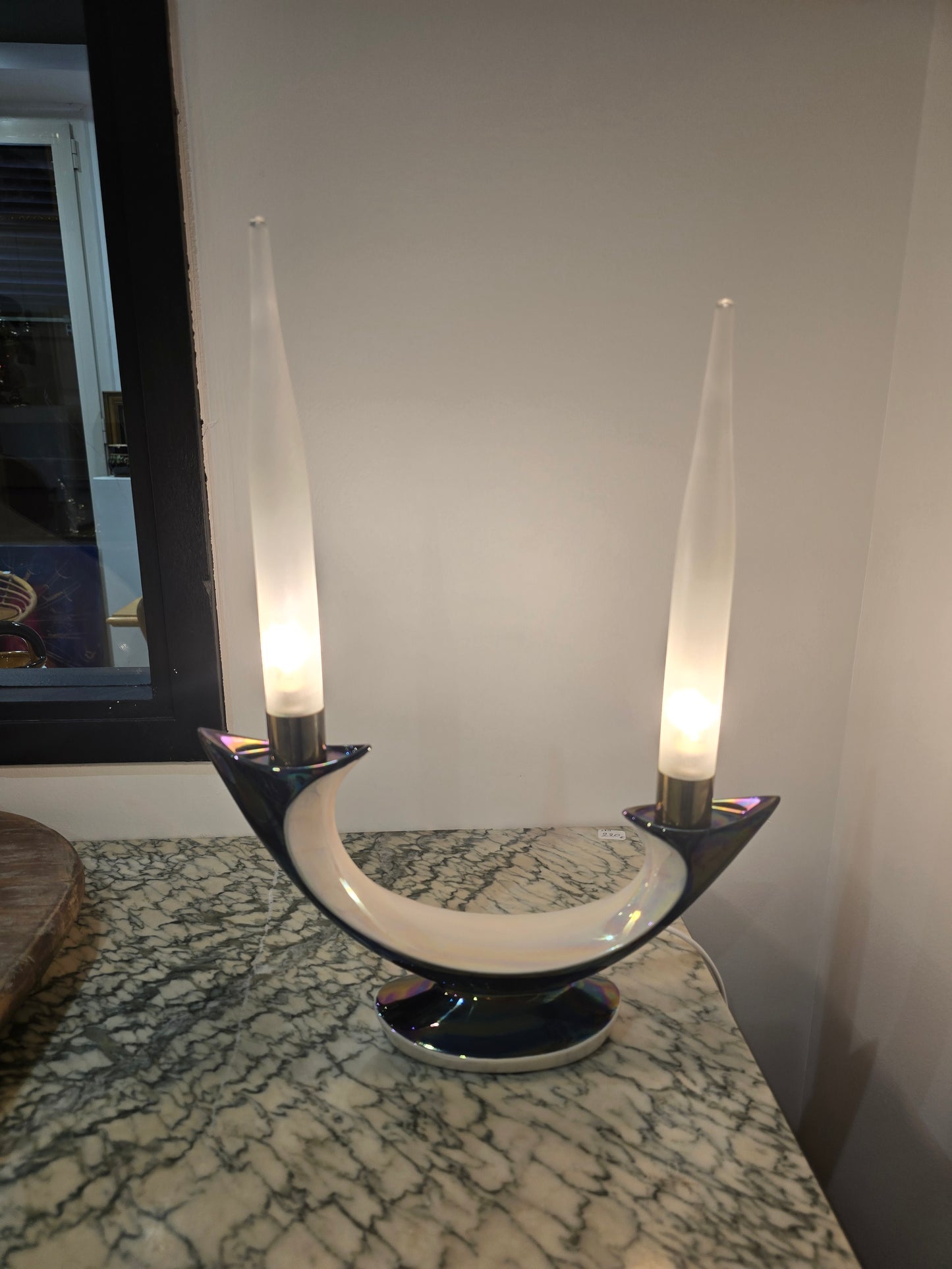 Paire de bougeoirs électriques Verceram – Design Space Age- céramique irisé