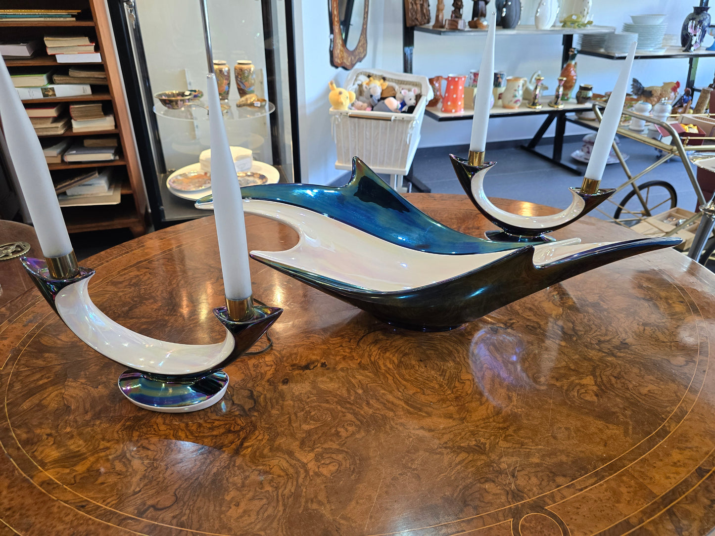 Paire de bougeoirs électriques Verceram – Design Space Age- céramique irisé