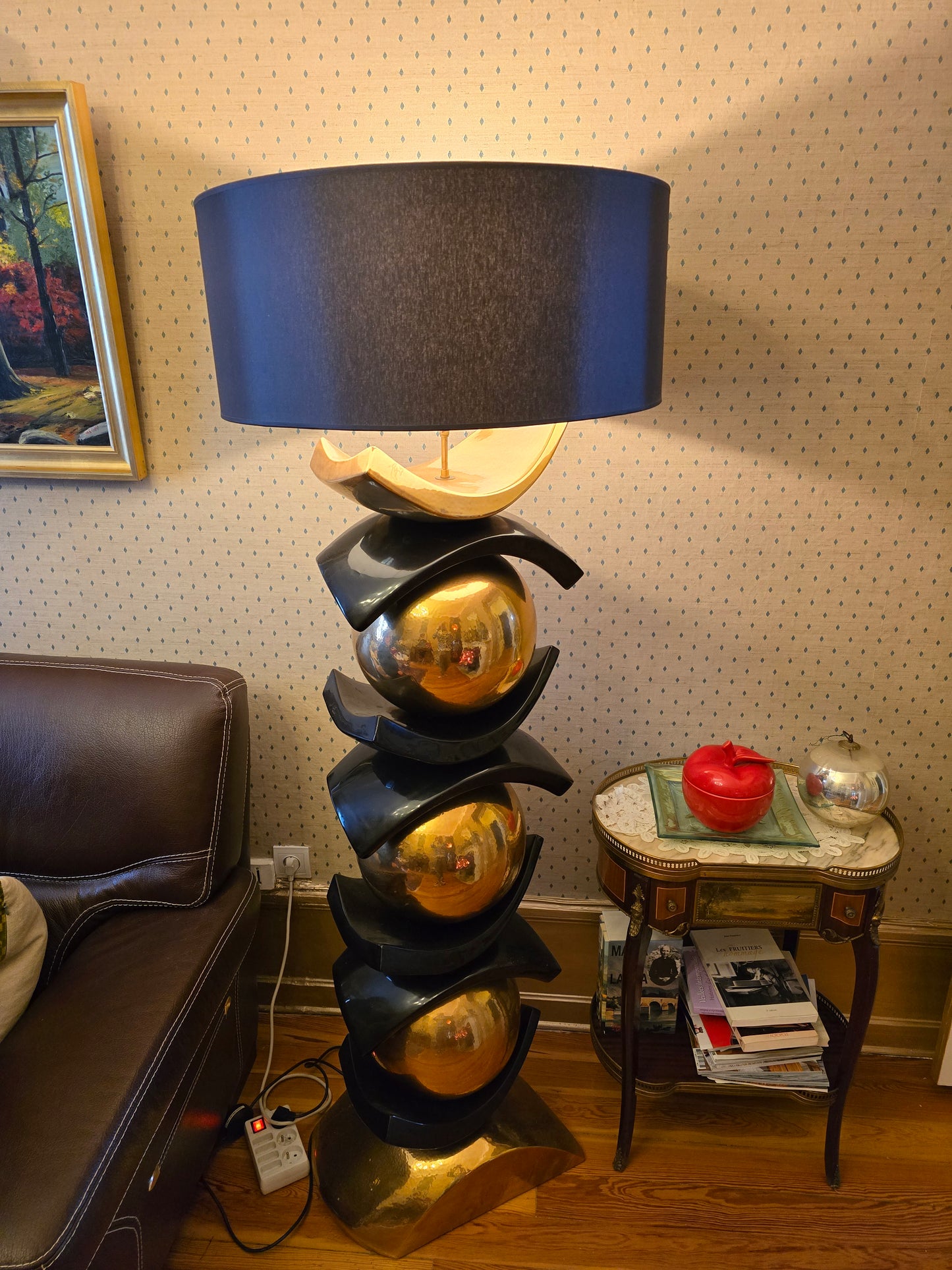 François Chatain – Grand lampadaire sculptural 1m70 “Sphères & Arcs”, France, vers 1980