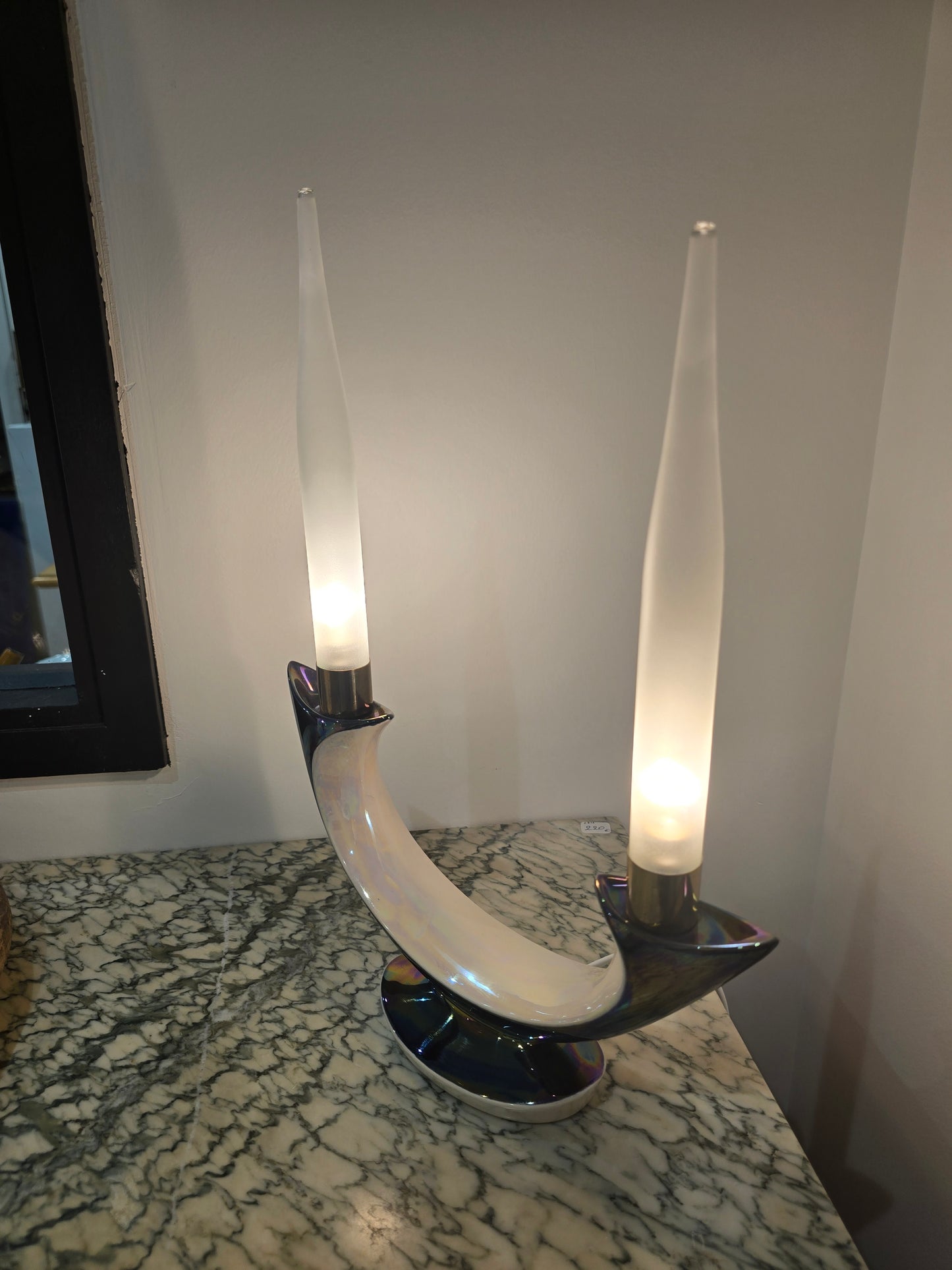 Paire de bougeoirs électriques Verceram – Design Space Age- céramique irisé