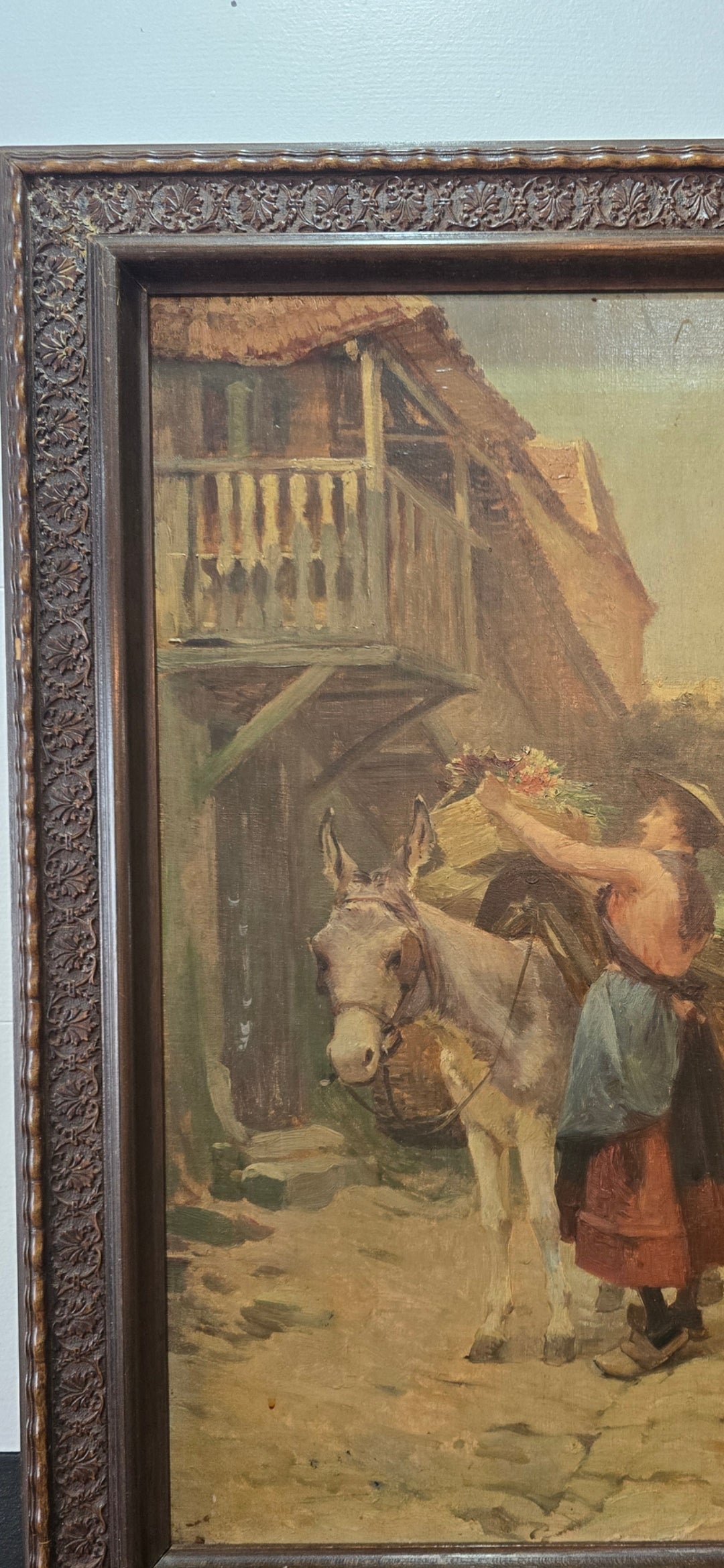 Scène de village - Huile sur toile signée E. DAMERON