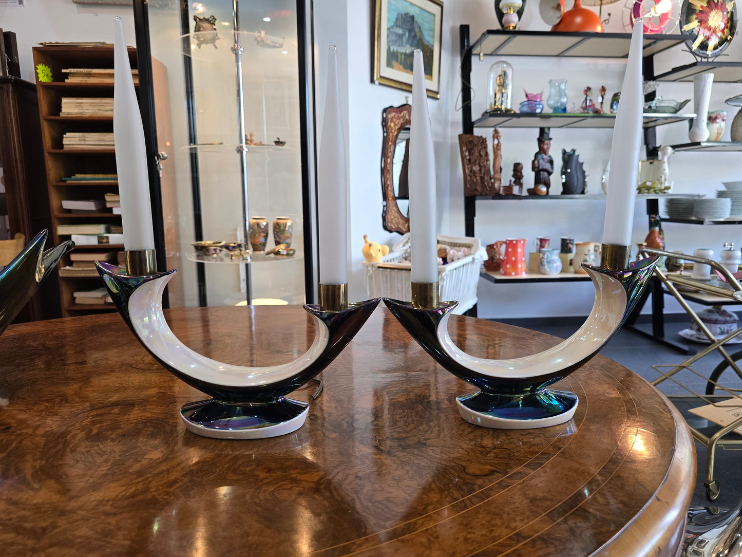 Paire de bougeoirs électriques Verceram – Design Space Age- céramique irisé