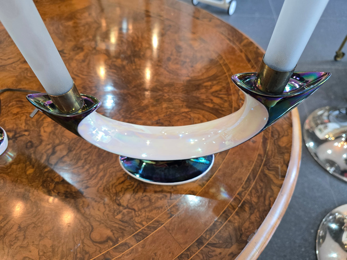 Paire de bougeoirs électriques Verceram – Design Space Age- céramique irisé