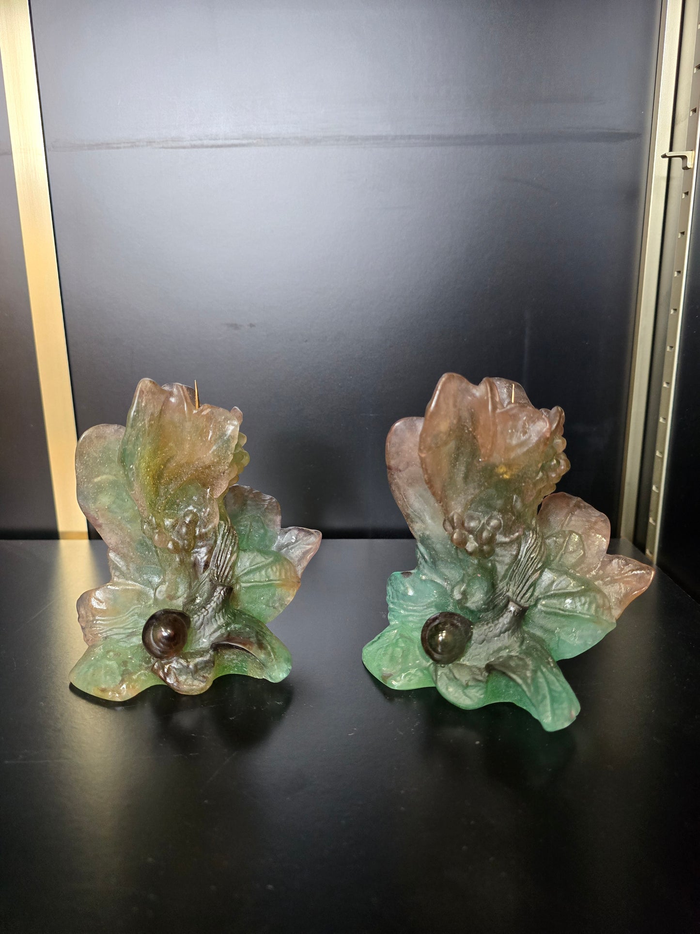 DAUM- paire de Bougeoir "Nature" 1988 pâte de verre
