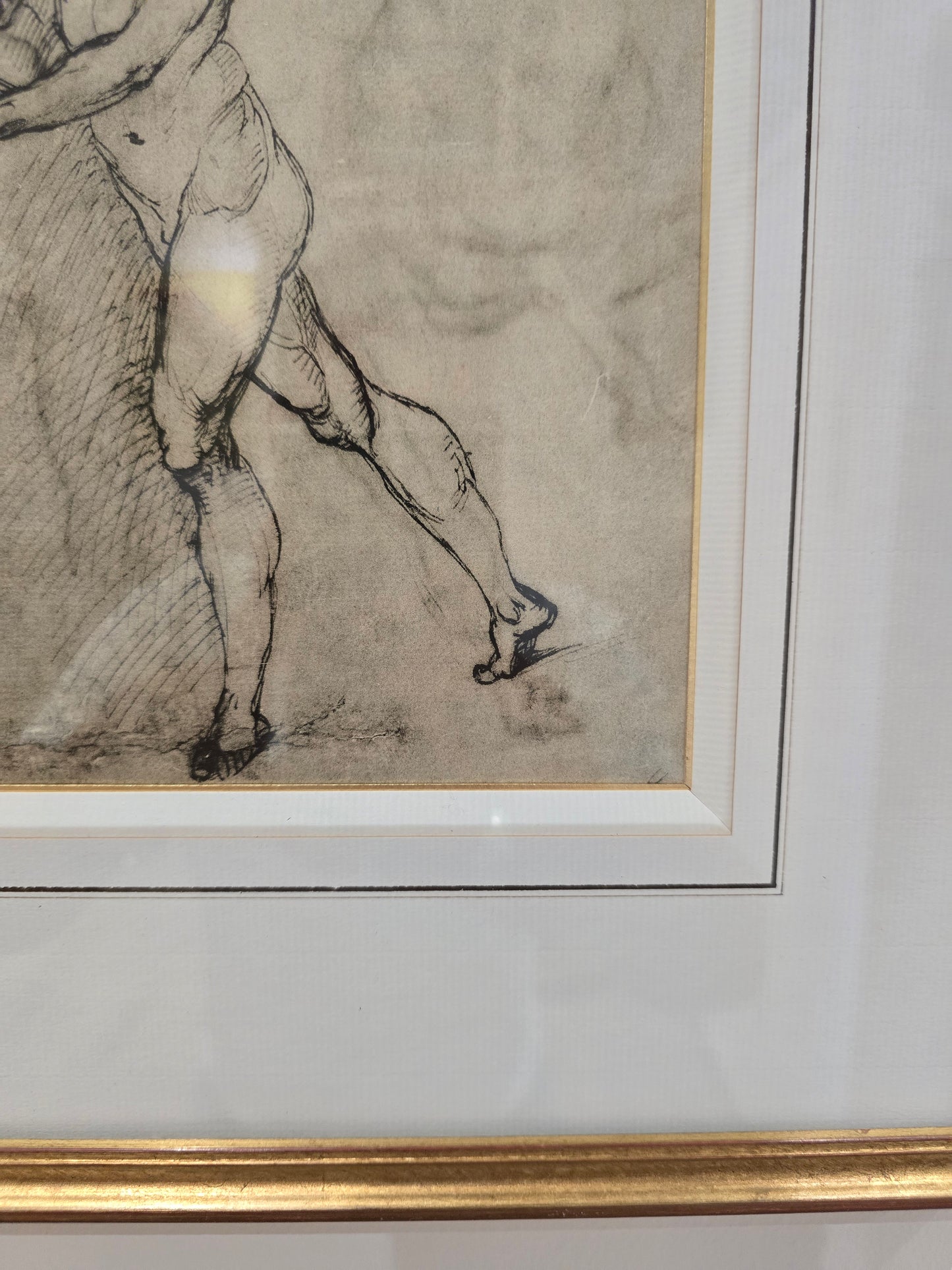 Dessin encadré d’après maître ancien – Homme tirant un animal