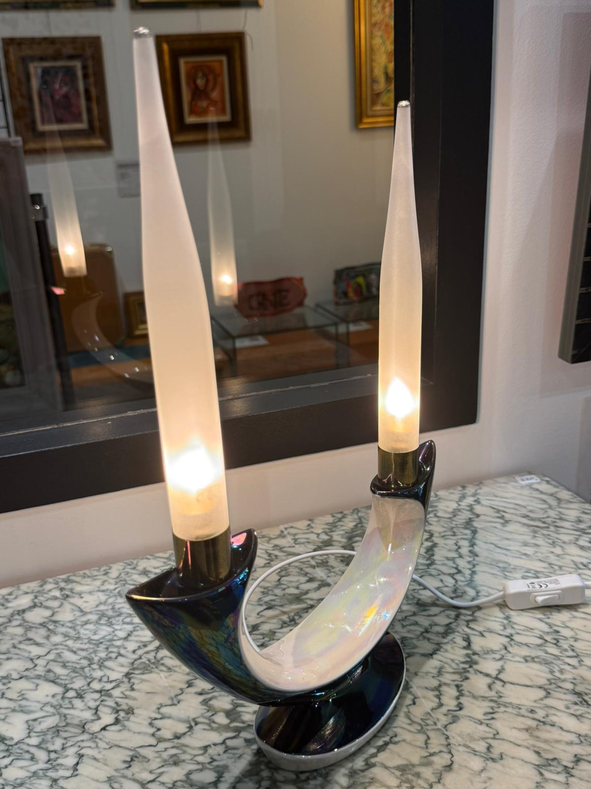 Paire de bougeoirs électriques Verceram – Design Space Age- céramique irisé