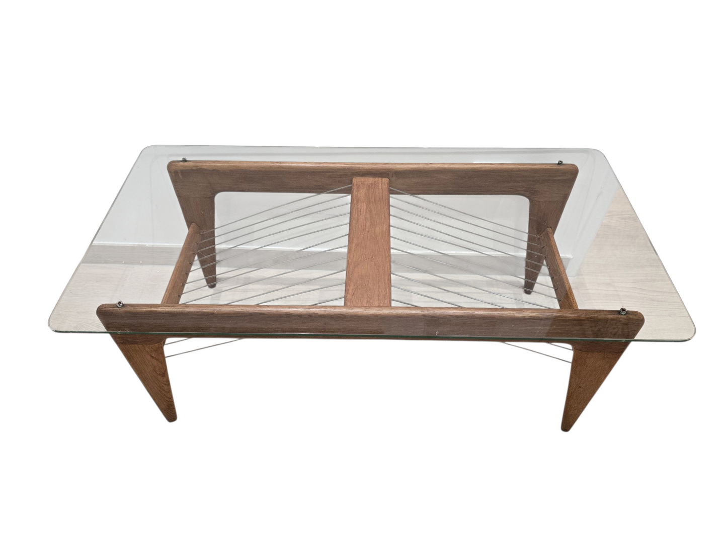 Table basse vintage en bois et verre – Design scandinave